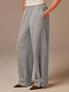 Athîral Damen einfarbige Jogginghose mit elastischem Bund, Taschen und weitem Bein, Herbst/Winter