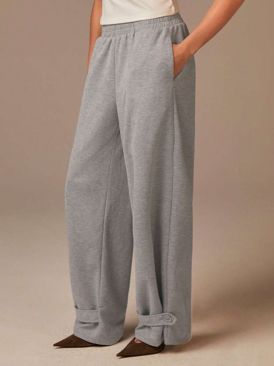 Athîral Damen einfarbige Jogginghose mit elastischem Bund, Taschen und weitem Bein, Herbst/Winter