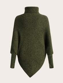 Omancia Áo len dệt kim tay dài cổ cao tay cánh dơi màu trơn thời trang dành cho nữ - màu xanh lá - Xem 2