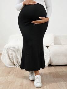 SHEIN Fall Clothes,Autumn Clothes,Materity Autumn Clothes Maternity   Maternity Plus Size Solid Color Adjustable Waist Mermaid Hem Skirt Sexy Maternity Dress Pregnant Dress Maternity Two Piece Sets Curve Maternity Clothes Maternity Dress High Stretch Maternity