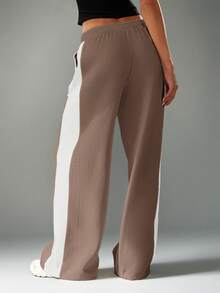 MISSGUIDED Quần nỉ ống rộng cạp chun co giãn sọc hai bên quần chạy bộ thường ngày mặc nhà thu đông - màu nâu - Xem 2