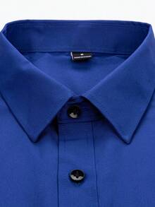 Manfinity Mode 男士骑士刺绣单排扣休闲西部衬衫 男士短袖正装衬衫 商务休闲衬衫 宝蓝色男士衬衫 男士商务休闲上衣 - 寶藍色 - 查看 5