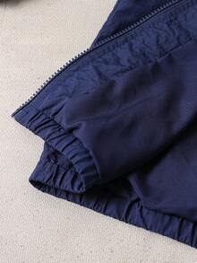 Genkimix Kids 少女休闲日常通勤运动风蝴蝶结刺绣撞色条纹侧边系带拉链连帽外套 - 藏蓝色 - 查看 7