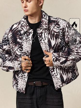 Street Life Men's Loose Leopard Print Long Sleeve Casual Winter Jacket