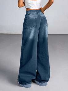 RueChic Jeans amples à taille basse avec poches, style Y2K, pour femmes