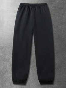 ROMWE MEN Street Life Men's Slogan Print Sweatpants, Suitable For Everyday Wear, Spring/Summer - Black - View 2