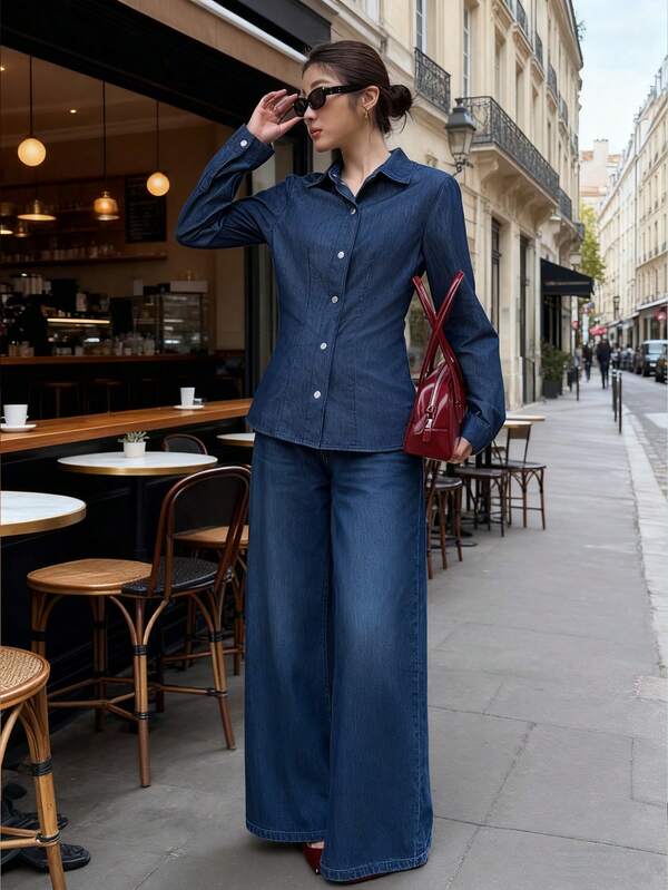 K-Vae Camisa vaquera de cintura simple para mujer, otoño e invierno, camisa abotonada, estilo para uso diario en las cuatro estaciones, nueva prenda para Año Nuevo