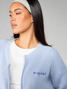 MISSGUIDED Conjunto a juego de cardigan con cremallera de punto acanalado y pantalones de pierna ancha para otoño e invierno - Azul - Ver 6