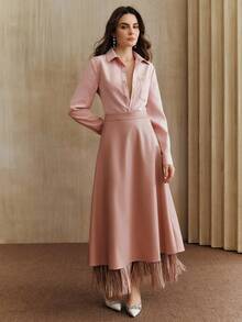 Anewsta Elegant Floral Chiffon Long Sleeve Blouse, Versatile Pink Shirt For Daily Wear - Pink - View 4