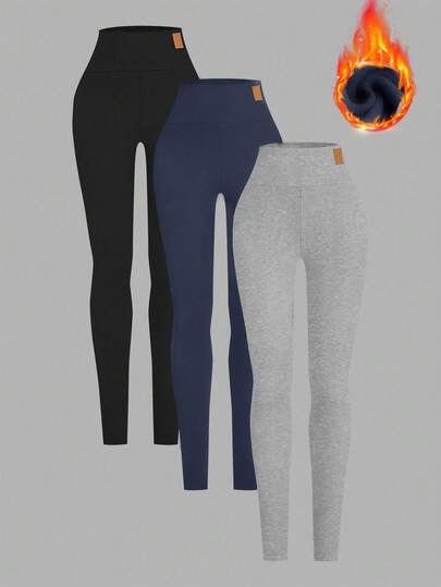 SHEIN EZwear 3件套女士纯色保暖打底裤，秋冬季