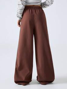 LYSMO 2025 Nouveaux arrivages Pantalon de sport décontracté femme minimaliste marron à rayures colorées larges avec doublure thermique pour sortir, streetwear et collection de style Stockholm élégante pour le Nouvel An et Noël - Marron fonçé - Voir 2