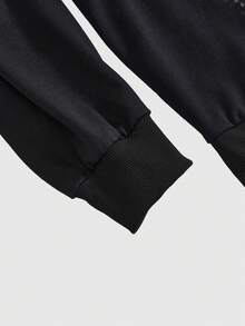 Goth 女士哥特式暗黑神秘裸树与猫印花撞色蕾丝吊带卫衣 - 黑色 - 查看 4
