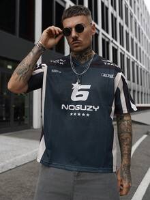 Artur Kramer 2025 Men's Fashion Letter And Racing Car Element V-Neck Short Sleeve T-Shirt, Versatile For Spring/Summer - Multicolor - View 1