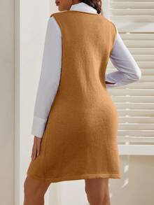 SHEIN Maternity Casual Solid Color Sleeveless Knit Dress, Autumn/Winter - Yellow - View 2