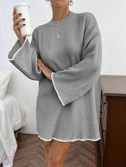 SHEIN Tall Pullover Beige Long Sweater With Hem And Sleeve Detail+320