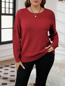 SHEIN LUNE 秋冬大码纯色休闲套头衫 - 紅色 - 查看 3