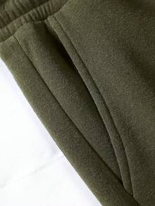 Manfinity Homme Men's Solid Color Zip-Up Half Placket Long Sleeve Sweatshirt And Pants Casual 2 Pieces Set, Autumn/Winter Sweatpants Sets Jogging Outfits Jogger Sets For Men Men 2 Pieces Sweat Suit Gym Clothes - Army Green - View 4