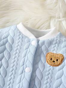 SHEIN Newborn Baby Autumn/Winter New Cotton Blend Long Sleeve Bear Pattern Fashionable Infant 2pcs Set, Long Sleeve Top And Pants - Blue - View 6