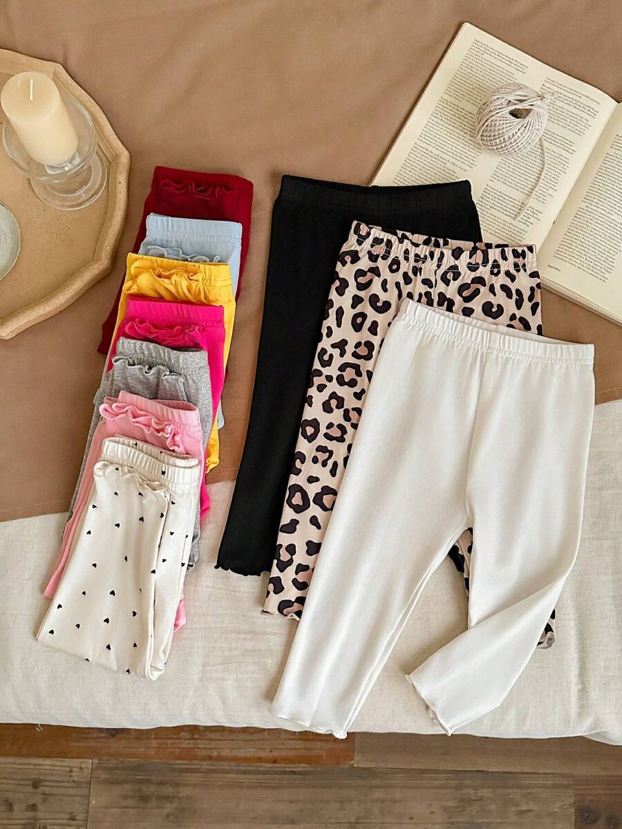 SHEIN LMoss Kids 10条/套 女婴休闲可爱针织纯色弹力腰裤 - 彩色 - 查看 1