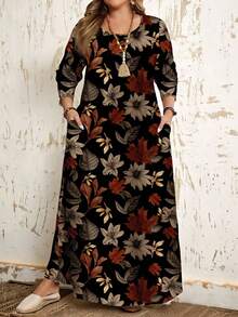 EMERY ROSE Women's Plus Size Long Sleeve Floral Dress: Fall Maxi Dress With Pockets,  Casual Style,Beach Dress Sundress,Holiday Outfits Boho Chic Dress,Spring/Summer/Vacation - Multicolor - View 4