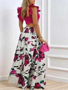 Xyvia Bộ 2 món đồ thời trang gợi cảm cho nữ, áo crop top bèo nhún và chân váy in hoa, trang phục đi nghỉ - Nhiều màu - Xem 2