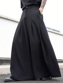 Claim Dot Men's Solid Color Pleated Pocket Wide Leg Loose Casual Pants, Fall - Black - View 4