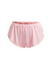 粉色高弹力开衩荷叶边下摆交叉低腰休闲简约舒适外套女式短裤