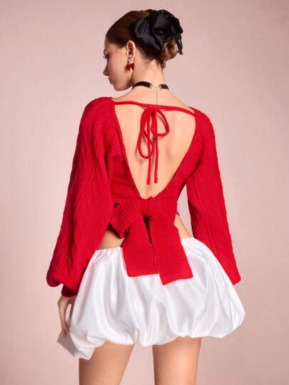 ROMWE Avant Hollow Bowknot Cardigan, Casual Knitted Sweater Shawl Jacket