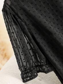 CosyJoli Plus Size Elegant Simple Versatile Chiffon Jacquard Lace Patchwork White Women Shirt, Suitable For Office,Slightly Sheer, Commuting, And Outings Spring To Summer - Black - View 5