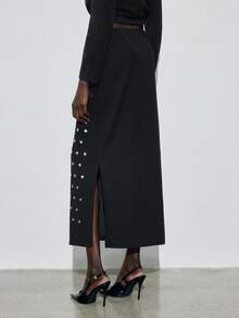 Maija 女士不规则亮片直筒裙，优雅时尚，适合派对场合，简约设计，春季女装，圣诞节，新年，感恩节，时尚系列，闪光裙，黑色裙，现代都市，新款时尚，夏季女装，亮片裙 - 黑色 - 查看 4