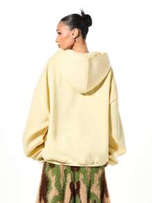 SUMWON WOMEN Boxy Fit Oversized Full Zip Hoodie With Drawstring And New York City Graphic Print For Casual Wear - Yellow - View 2