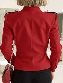 INAWLY 女士撞色长袖夹克，适合春秋季节 - 紅色 - 查看 2
