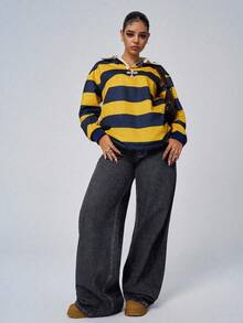 Jeanoix Plus Size Women Casual Embroidered Washed Long Pants - Dark Grey - View 4
