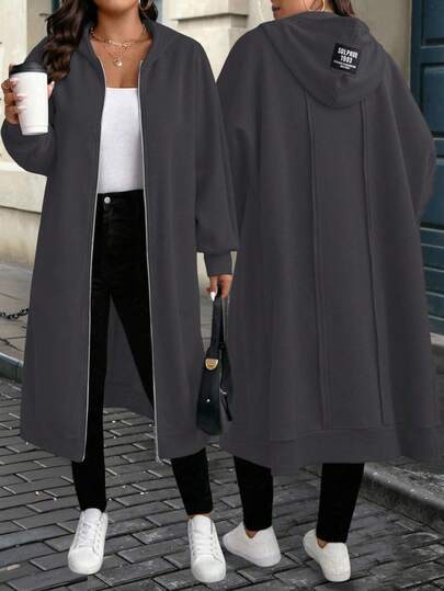 EMERY ROSE Damen Sweatjacke mit Kapuze und Reißverschluss in Große Größen mit Buchstaben-Grafik