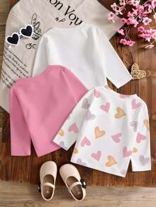 SHEIN 6件装婴幼儿男女通用长袖T恤套装，印有“我爱妈妈”字样和爱心图案，休闲舒适圆领上衣，适合6个月至3岁儿童，春、秋、冬三季穿着。 - 彩色 - 查看 2