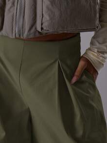 MUSERA 宽松阔腿筒形系带低腰褶裥长裤，优雅夜生活性感可爱酷女孩街头风休闲夏季裤装 - 軍綠色 - 查看 5