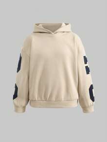 SHEIN 两件套少女休闲韩版宽松字母印花连帽衫和松紧腰裤套装，适合秋冬季节、户外玩耍、上学、街头风、派对和休闲穿着，保暖加厚面料，也适合男孩上学穿着。 - 藍色 - 查看 4