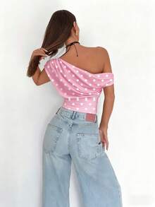 Siren Gaze Áo crop top lệch vai thanh lịch, giản dị dành cho nữ, thích hợp mặc mùa hè, mặc hàng ngày - Hồng - Xem 2