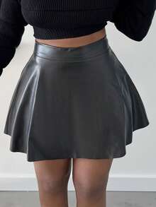 Alexandranx Váy cạp cao màu trơn thời trang đa năng - màu đen - Xem 5