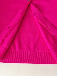 SHEIN 少女休闲纯色纽扣开衫 - 玫紅色 - 查看 7