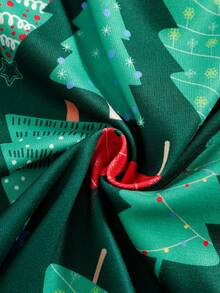 Boys' Comfortable Minimalist Christmas Tree Print Crew Neck Knit Fabric Long SleeveSnug Fitt Pajama Set - Green - View 3