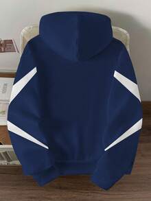 Manfinity Joysei Áo hoodie ngắn in chữ màu tương phản cỡ lớn dành cho nam - Màu xanh hải quân - Xem 2