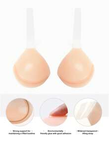 1 对肤色硅胶露背无肩带粘合文胸胸部提升 - 杏色 - 查看 1