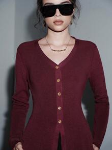 SHEIN Luminelle Nuevo elegante y estiloso cárdigan de punto de unicolor para uso diario