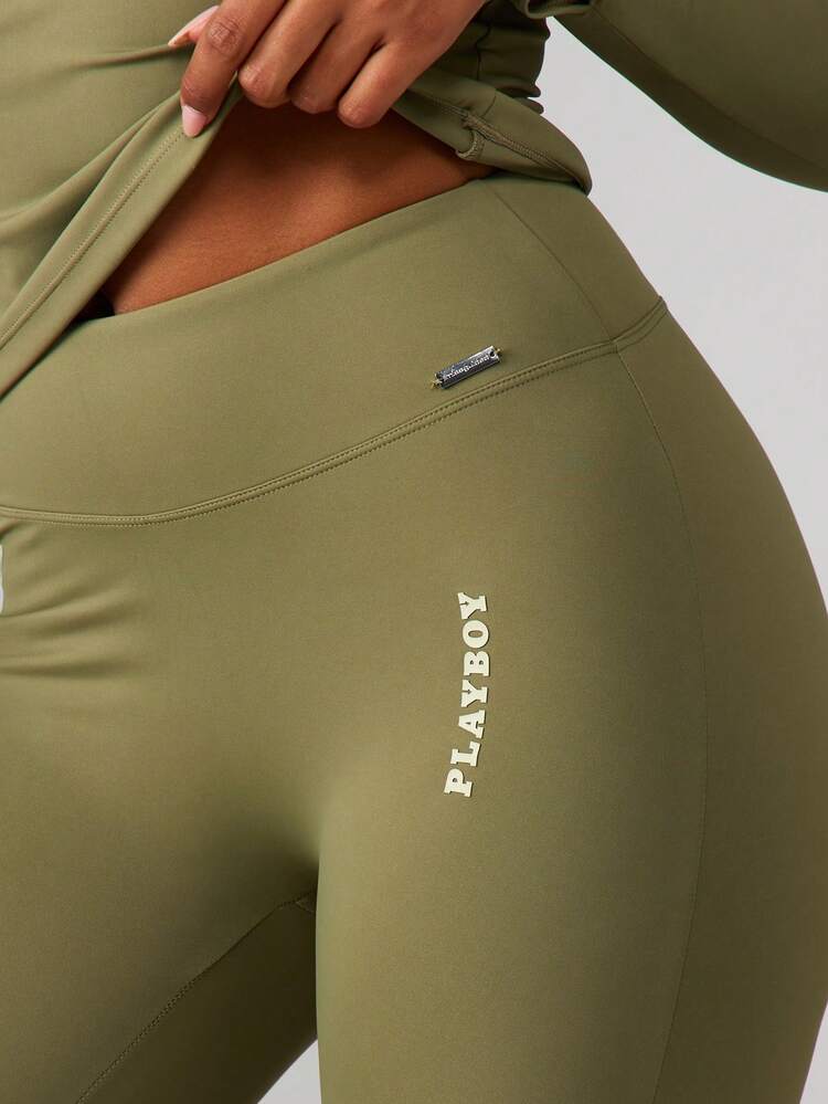 Missguided x Playboy High Waisted Performance Leggings With Logo Detail For Yoga Training And Active Workouts