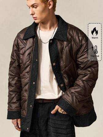 Street Life Men's Casual Button-Up Quilted Padded Coat, Suitable For Autumn/Winter Daily Wear