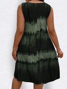 大码女式无袖扎染印花连衣裙，适合夏季