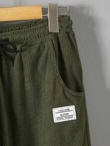 Vacaura 2件套青少年男童时尚派对休闲翻领长袖衬衫和直筒裤套装 - 軍綠色 - 查看 4