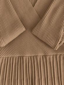 Xyvia Váy len dệt kim tay dài màu trơn cổ chữ V ôm sát thanh lịch dành cho nữ, mùa thu/đông - Màu Khaki - Xem 7