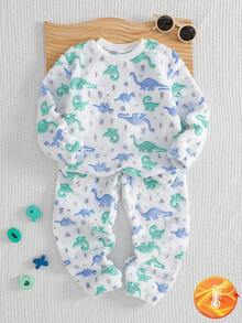 男童法兰绒恐龙印花睡衣，适合秋冬季睡衣和家居服